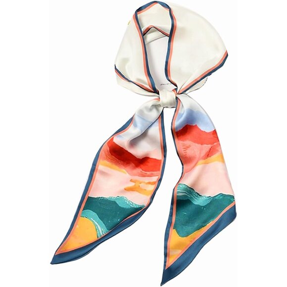 Women's Iridescent White Fashion Oblique Angle Silk Neck Scarf Printed Scarves - Picture 1 of 6